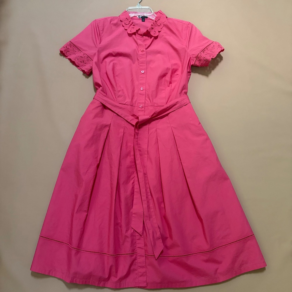 Talbots Pink Cotton Eyelet Scallop Collar Shirt Dress Womens Size 6 Party Garden - Picture 1 of 10